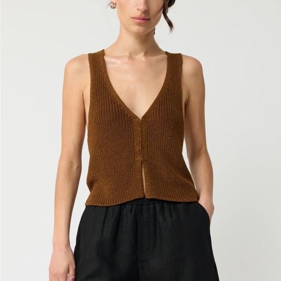 Almina Concept Chic Brown Knit V-Neck Tank Top - Picture 1 of 2